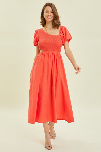 HEYSON - Robe midi smockée à découpes