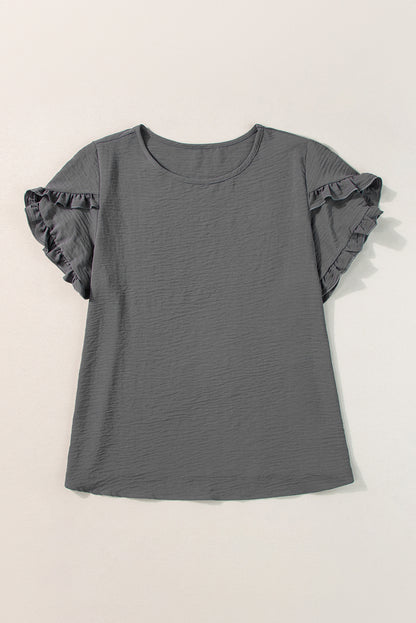 Black Ruffled Short Sleeve Plus Size Top