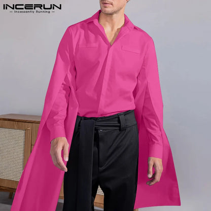 INCERUN 2023, camisa a la moda para hombre, solapa, manga larga acampanada, ropa con botones de personalidad, ropa de calle informal de Color sólido, Camisas 7