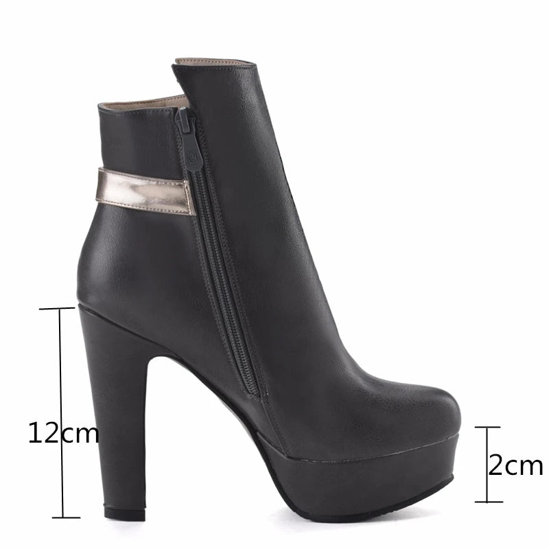 Bottines à talons hauts avec boucle pour femmes, chaussures courtes à plateforme, en cuir pu, noir et blanc, chaussures de danse de fête, grande taille