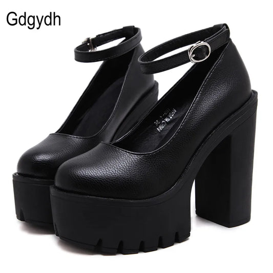 Gdgydh primavera otoño casual zapatos de tacón alto sexy ruslana korshunova tacones gruesos plataforma bombas Mary Janes negro blanco tamaño 42