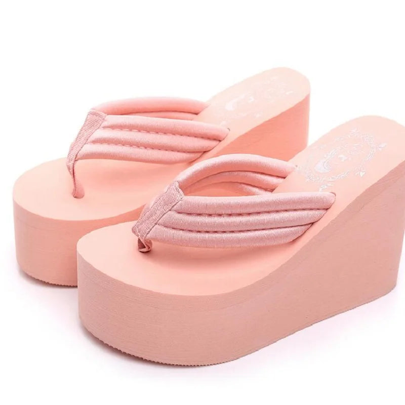 Novedad de verano, sandalias gruesas para mujer, tacones súper altos, cuñas, chanclas para mujer, Color puro, agua, zapatos de Taiwán de talla grande 40 41