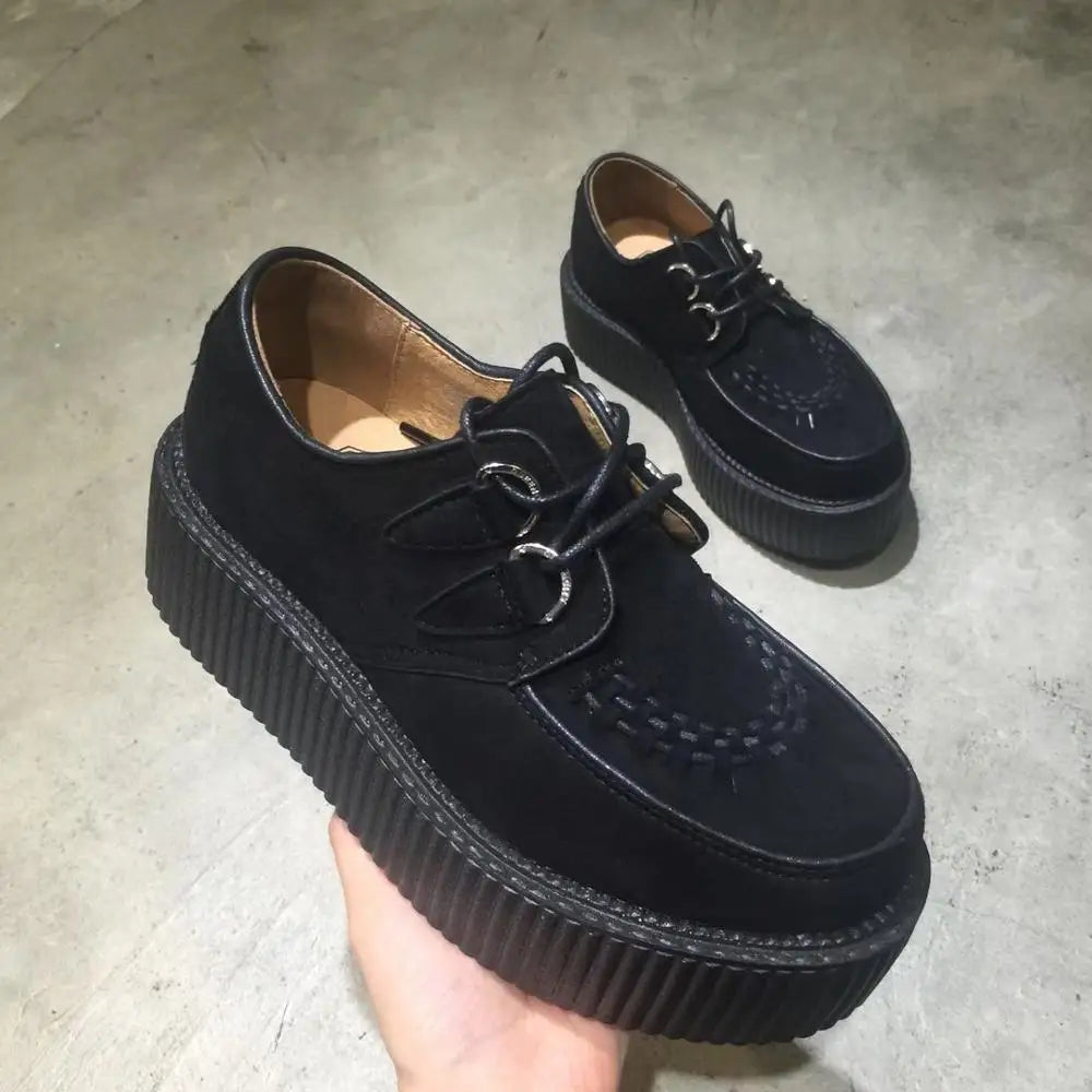 Black Harajuku Shoes Classic Lace UP High Platform Creepers Fashion Harajuku Punk Shoes Women's Casual Shoes Platform Shoes