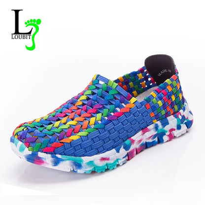 Women Shoes Summer Flats Female Loafers Women Casual Flat Woven Shoe Breathable Sneakers Slip On Colorful Mujer Plus Size 41