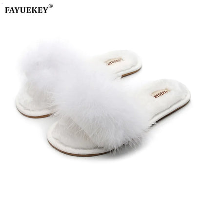 FAYUEKEY printemps été hiver maison coton moelleux en peluche fourrure pantoufles femmes mariage étage chambre chaussures plates