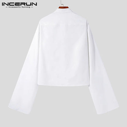 INCERUN 2023, camisa a la moda para hombre, solapa, manga larga acampanada, ropa con botones de personalidad, ropa de calle informal de Color sólido, Camisas 7