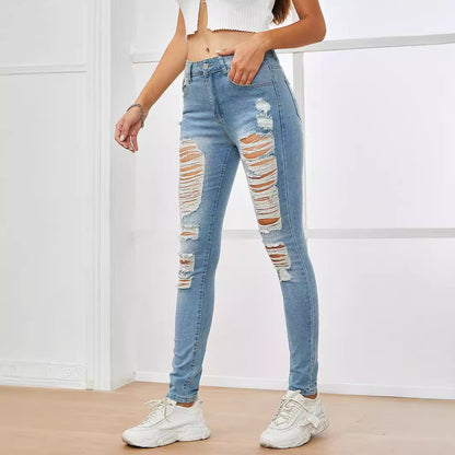 Women Clothing Women Pants Ripped Frayed Stretch Skinny Jeans