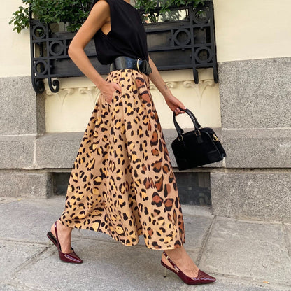 Autumn Winter Leopard Print Elegant Big Hem Skirt