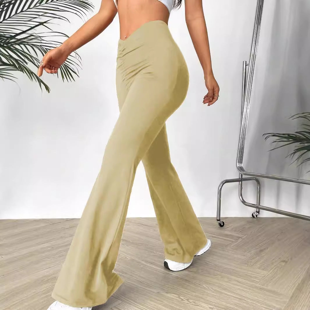 Women Clothing Summer V Shaped Waist Slimming Bootcut Pants Trousers