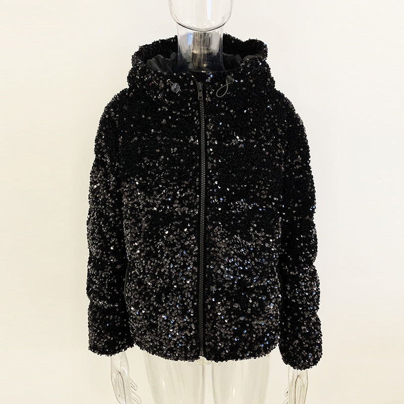 Winter Star Bling Bling Velvet Sequined White Duck down Jacket