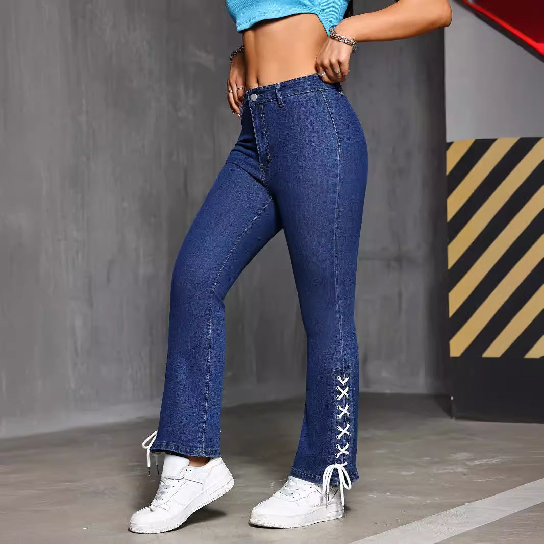 Pantalones Bootcut de verano para mujer, vaqueros con lazo y cordones, a la moda, combina con todo