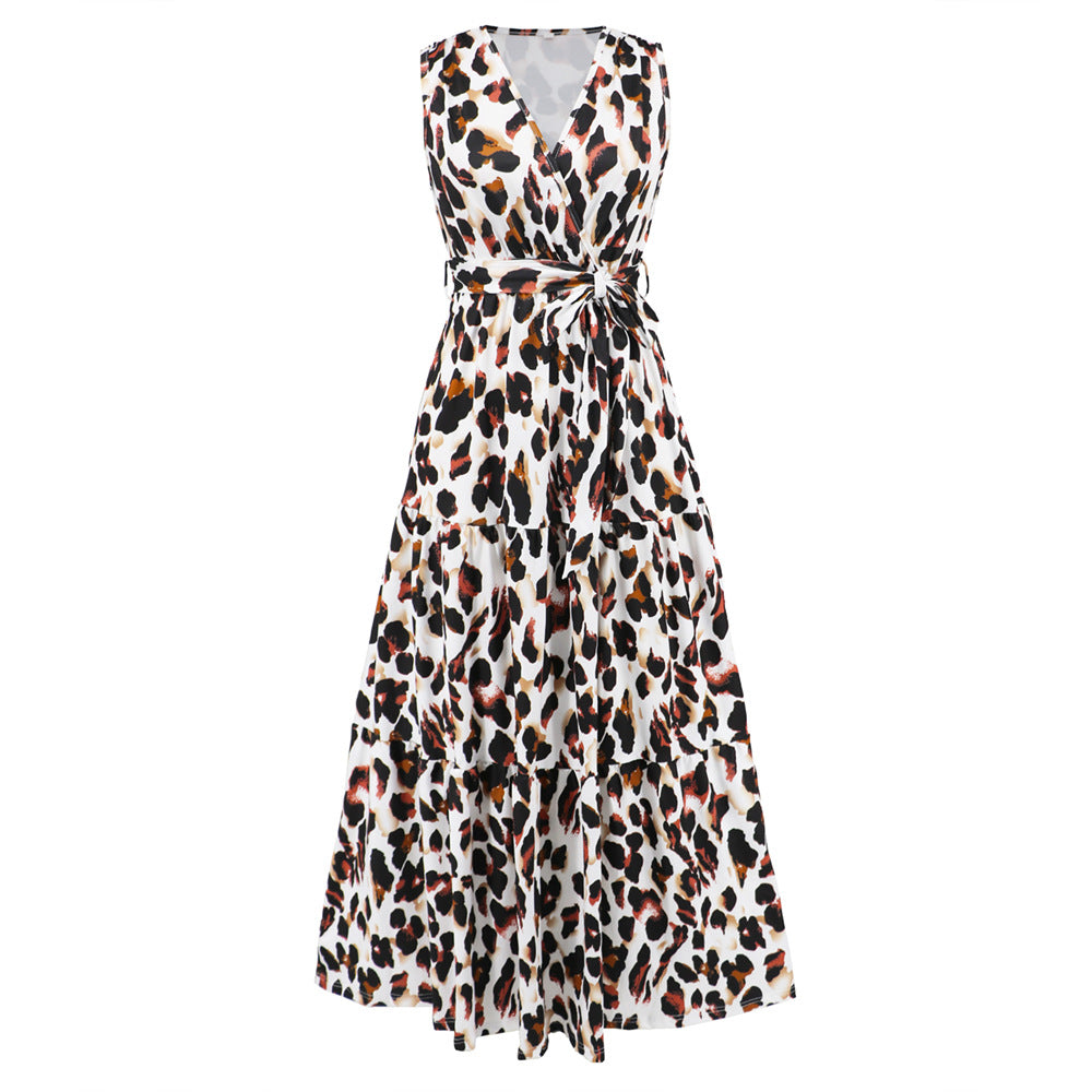 Vestido largo de fiesta de cóctel con encaje adelgazante y estampado de leopardo con cuello en V para mujer