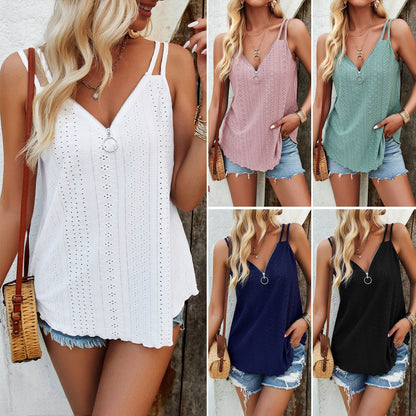 Women Clothing Spring Summer Casual Solid Color Spaghetti Strap Camisole Top