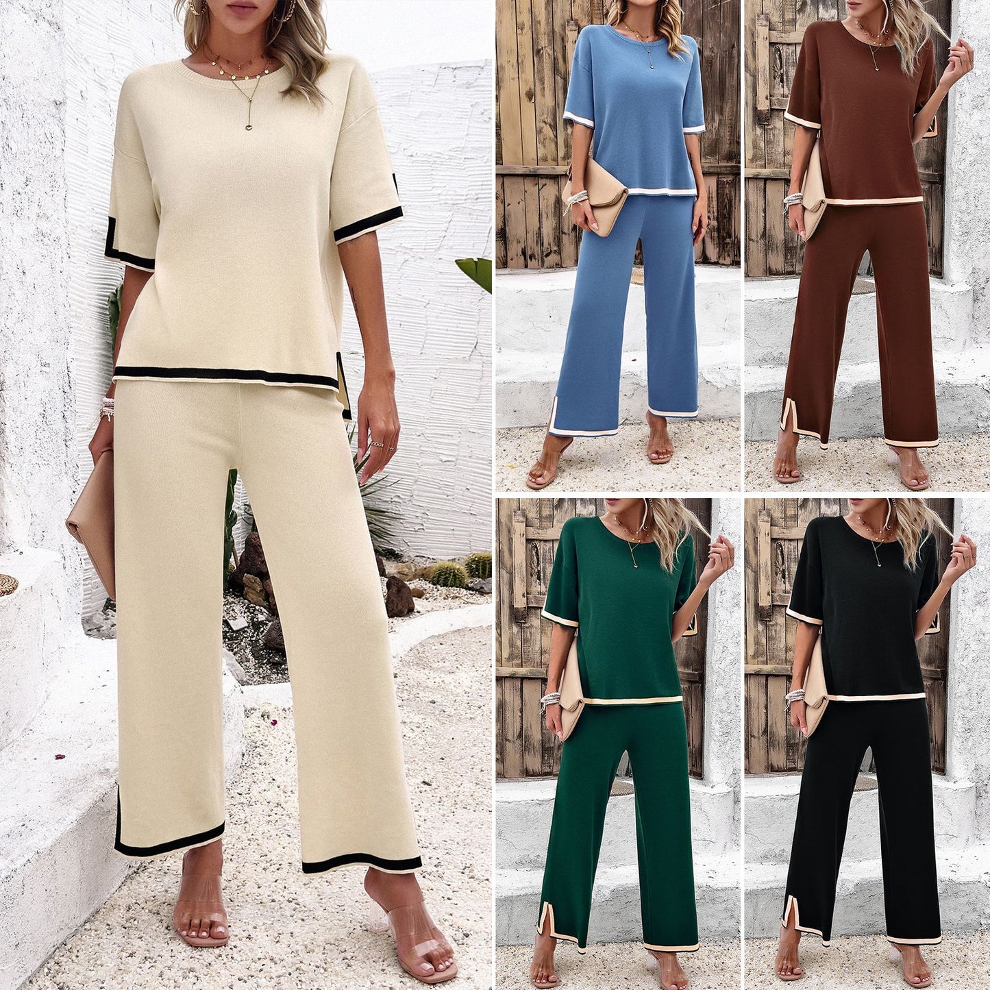 Women's Fashion Temperament Leisure Short Sleeve Knitting Suit