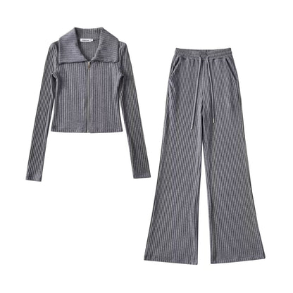 Pantalon décontracté taille haute, haut cardigan