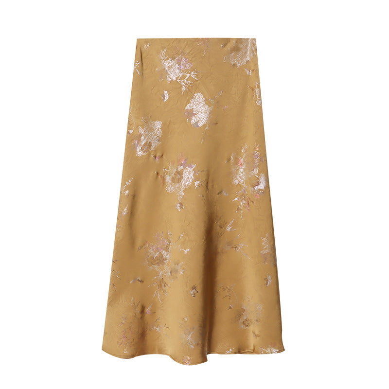 Chinese Butterfly Bronzing Printed High Waist Figure Flattering Side Slit Fishtail Skirt