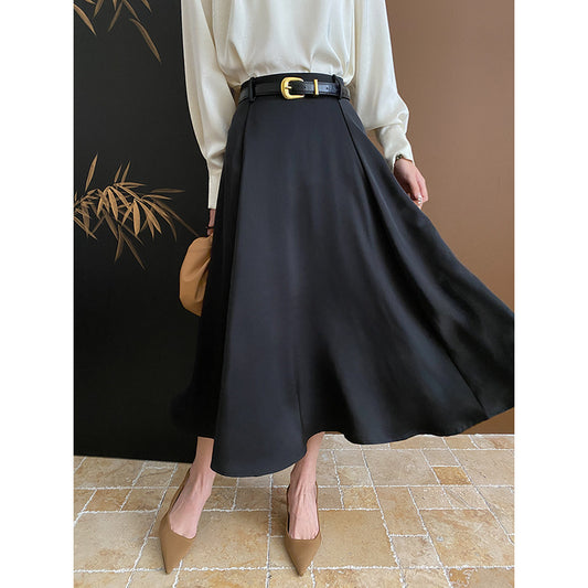 Belt French High Waist Front Piece Stand Cut A line Skirt Early Spring