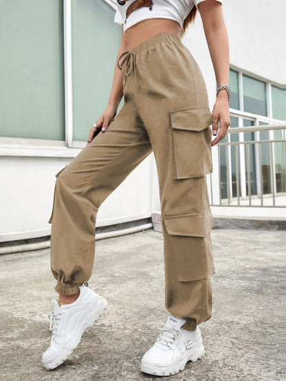 Pantalon Hip Hop pour femmes, pantalon tendance, salopette de rue multi-poches, ample, jambe droite, à bandes à la cheville