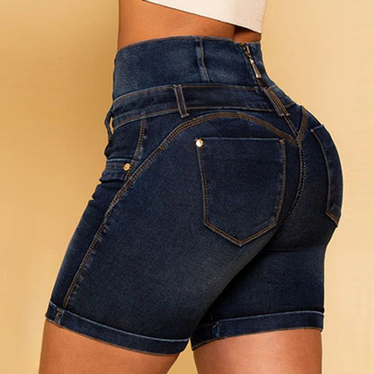 High Waist Curl Denim Shorts Women Slim Fit Slimming Hip Raise Shorts