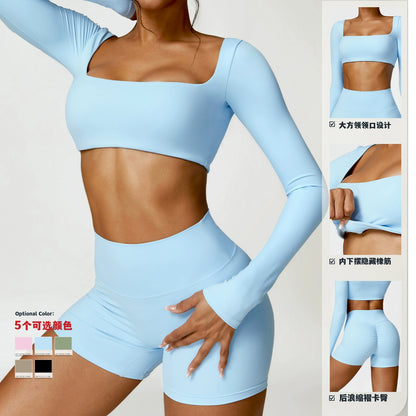 Costume de yoga serré pour femme, vêtement d'hiver européen et américain, taille haute, séchage rapide, ponçage, course à pied, sport, entraînement, ensemble deux pièces pour femmes