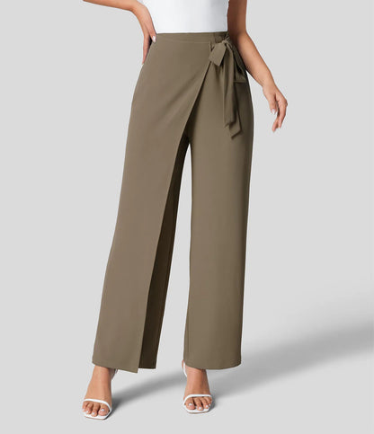 Workwear Women Work Pant Casual Texture Wide Leg Professional Trousers Belt Pants