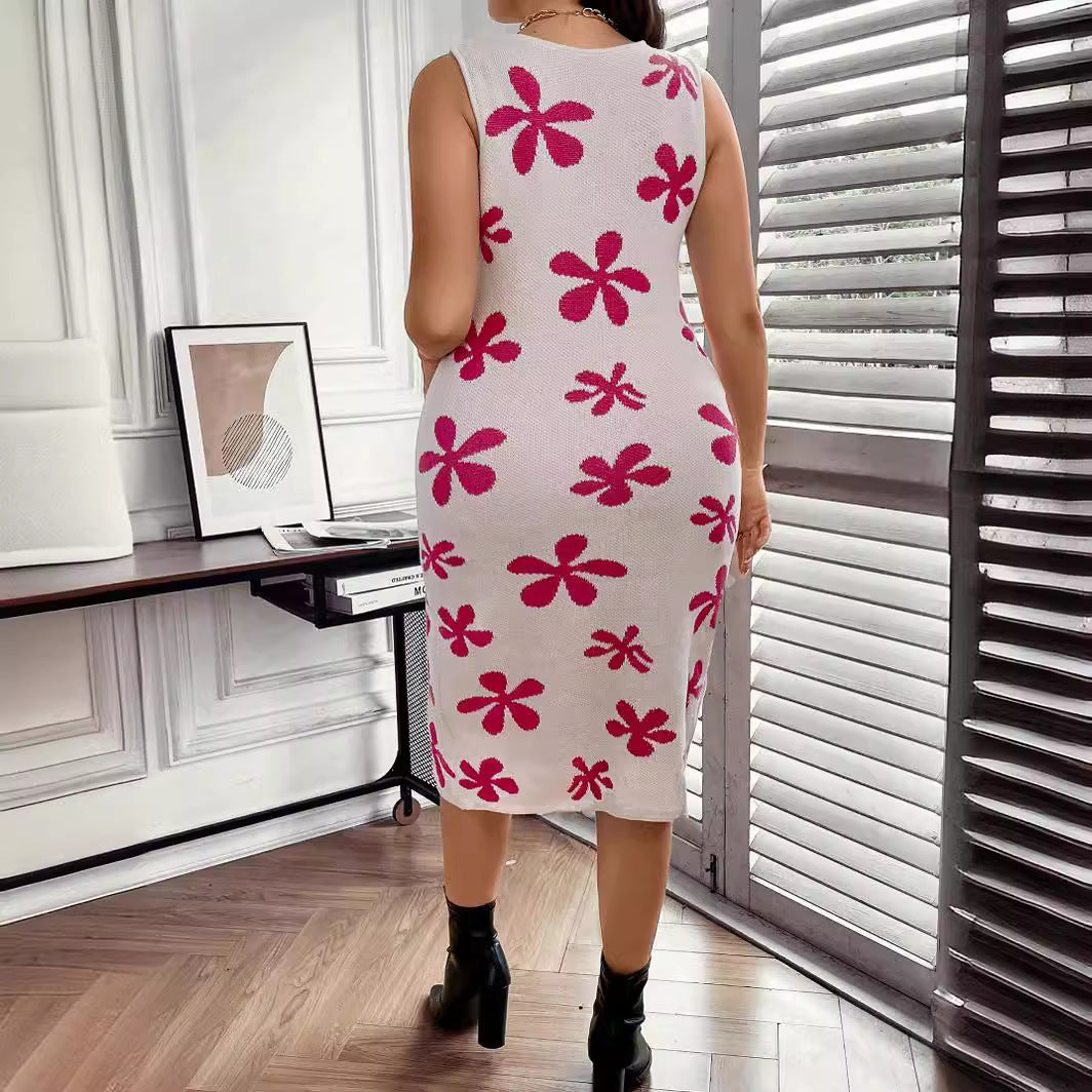 Woolen Cheongsam Spring Summer Sleeveless Dress Sweater Printing