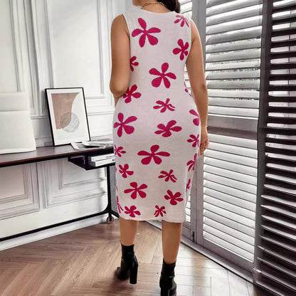 Woolen Cheongsam Spring Summer Sleeveless Dress Sweater Printing