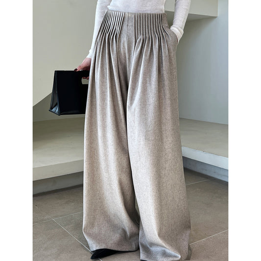 Pantalon de travail plissé pour femme, pantalon à taille haute, jambe large, style Old Money