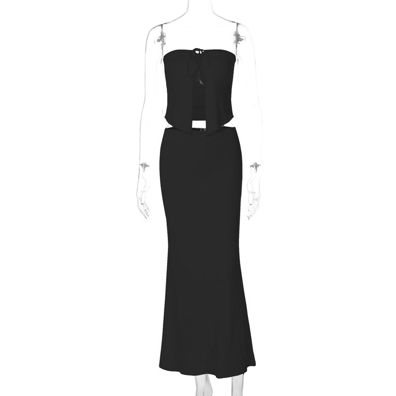 Vêtements pour femmes printemps Sexy couture enveloppé poitrine haut court coupe ajustée gaine Maxi jupe ensemble