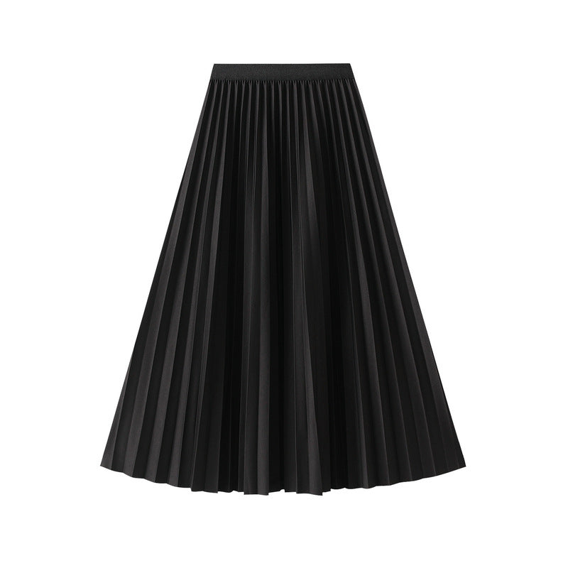 Elastic High Waist Organ Pleated Skirt Women Autumn Winter Mid Length A line Pleated Skirt