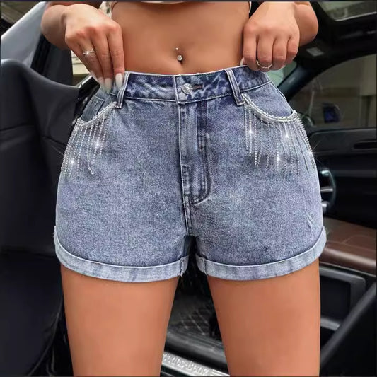 Women Clothing Casual Curling Tasseled Jeans Shorts