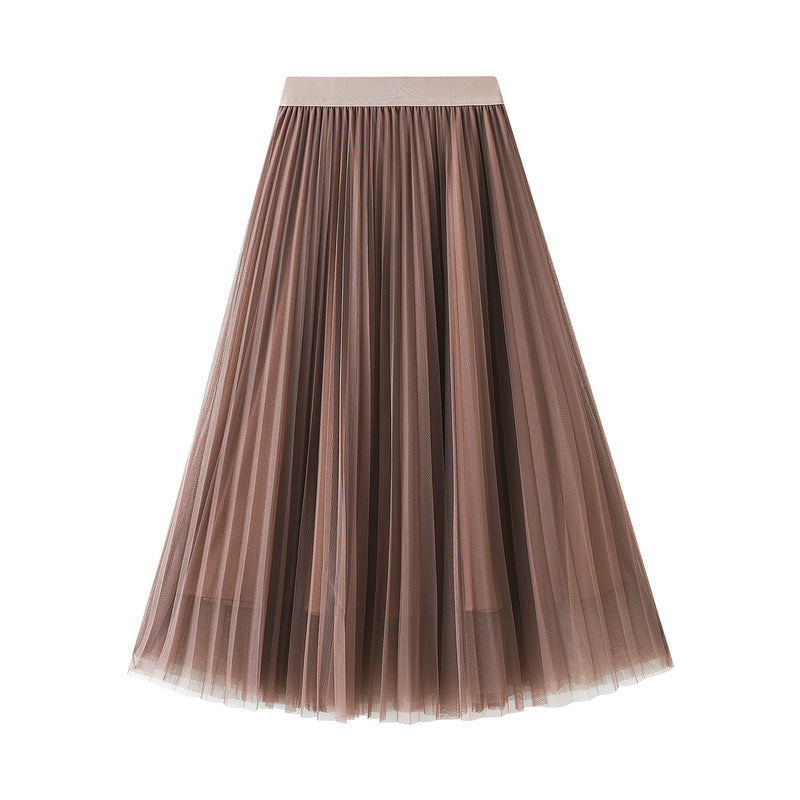 Elastic High Waist Slimming Draping Mesh Pleated Skirt Women Skirt Midi Organza Skirt Autumn Winter