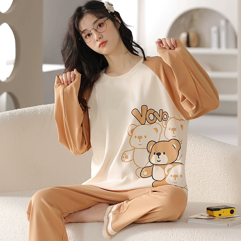 Women's Pure Cotton Long Sleeve Pants Sweet Summer Pajamas