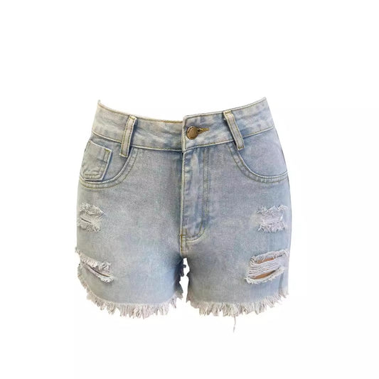 Short en Denim pour femmes, taille haute, Double fermeture éclair latérale, jambes larges, coupe Slim, trous amincissants, été