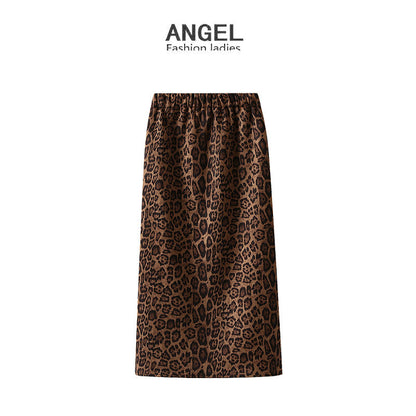 Autumn Faux Suede Elastic Waist Leopard Print Skirt Hip Lifting Hide Meat Hip Skirt