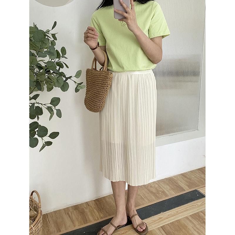 Back Slit Organ Pleated Skirt for Women Summer High Waist Slimming Pleated Skirt