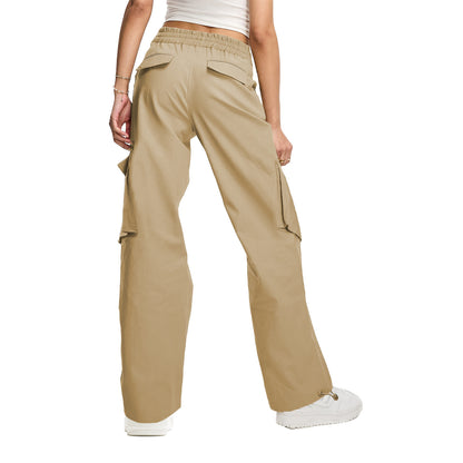 Autumn Winter Women Solid Color Drawstring Front Rear Pocket Trousers