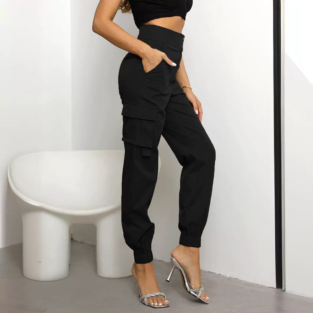 Women Clothing Casual Flip Pocket Side Pants