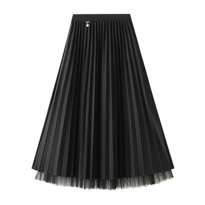 Double Sided Pleated Skirt Gauze Skirt Autumn Winter A Line Skirt Belly Covering Skirt