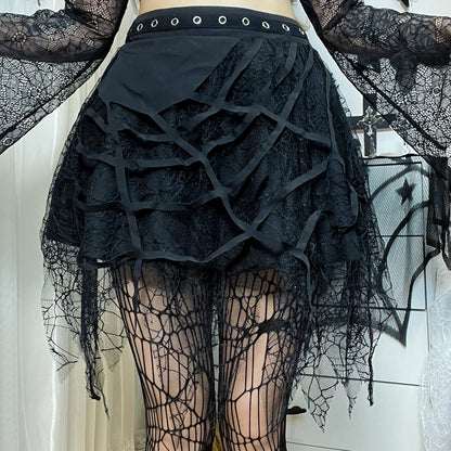 Falda de mujer Otoño Gótico Punk Araña Web Borla Mini Falda Hallowen Falda gótica