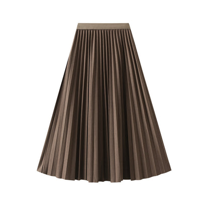 Elastic High Waist Organ Pleated Skirt Women Autumn Winter Mid Length A line Pleated Skirt