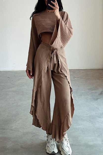 Cotton Linen Loose Top Trousers Two Piece Suit Women