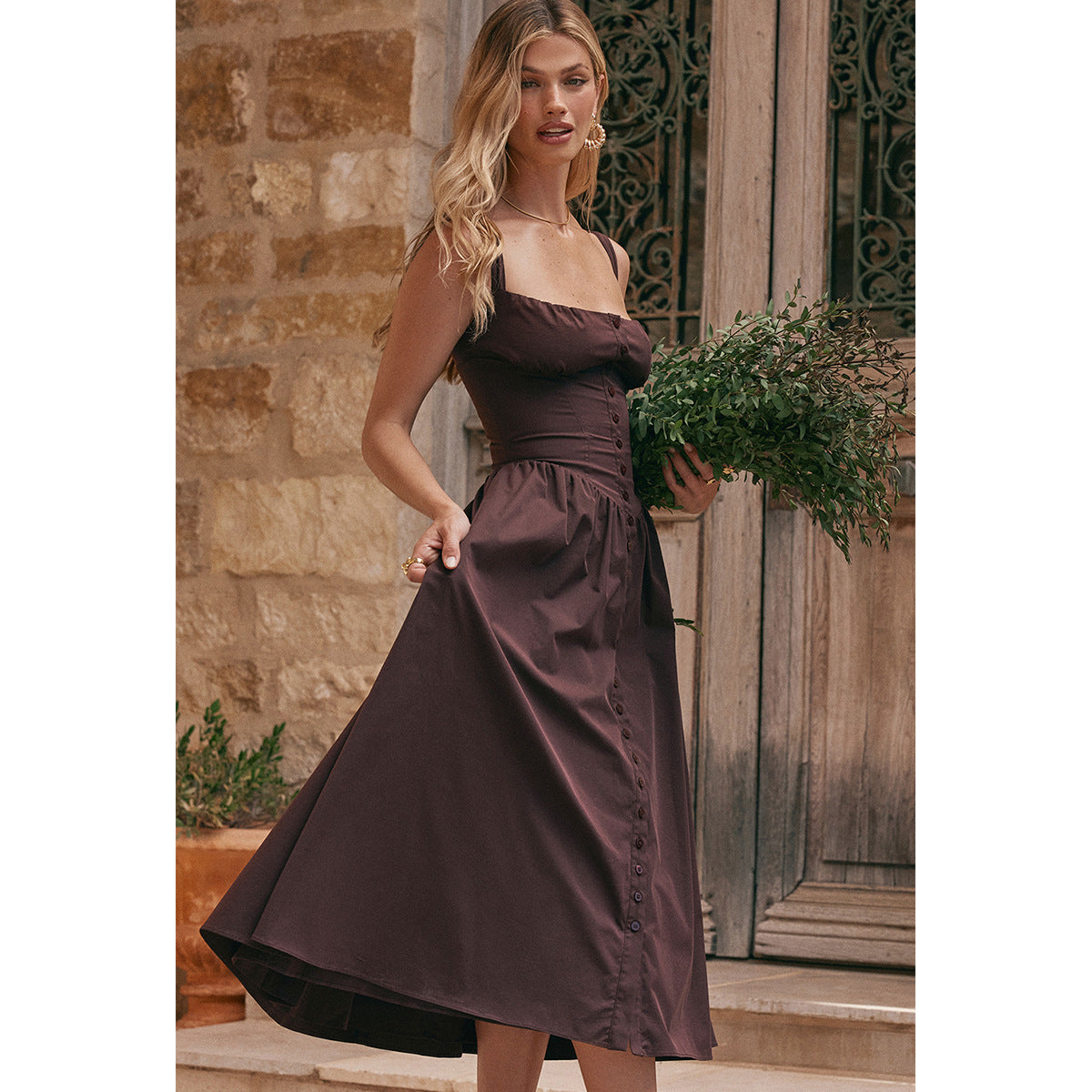 Women Clothing Dress Sexy Sling Midi Dress Vacation Slim Fit Backless Dress Women