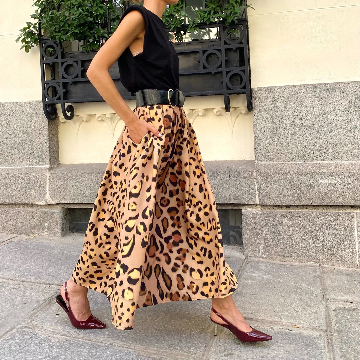 Autumn Winter Leopard Print Elegant Big Hem Skirt