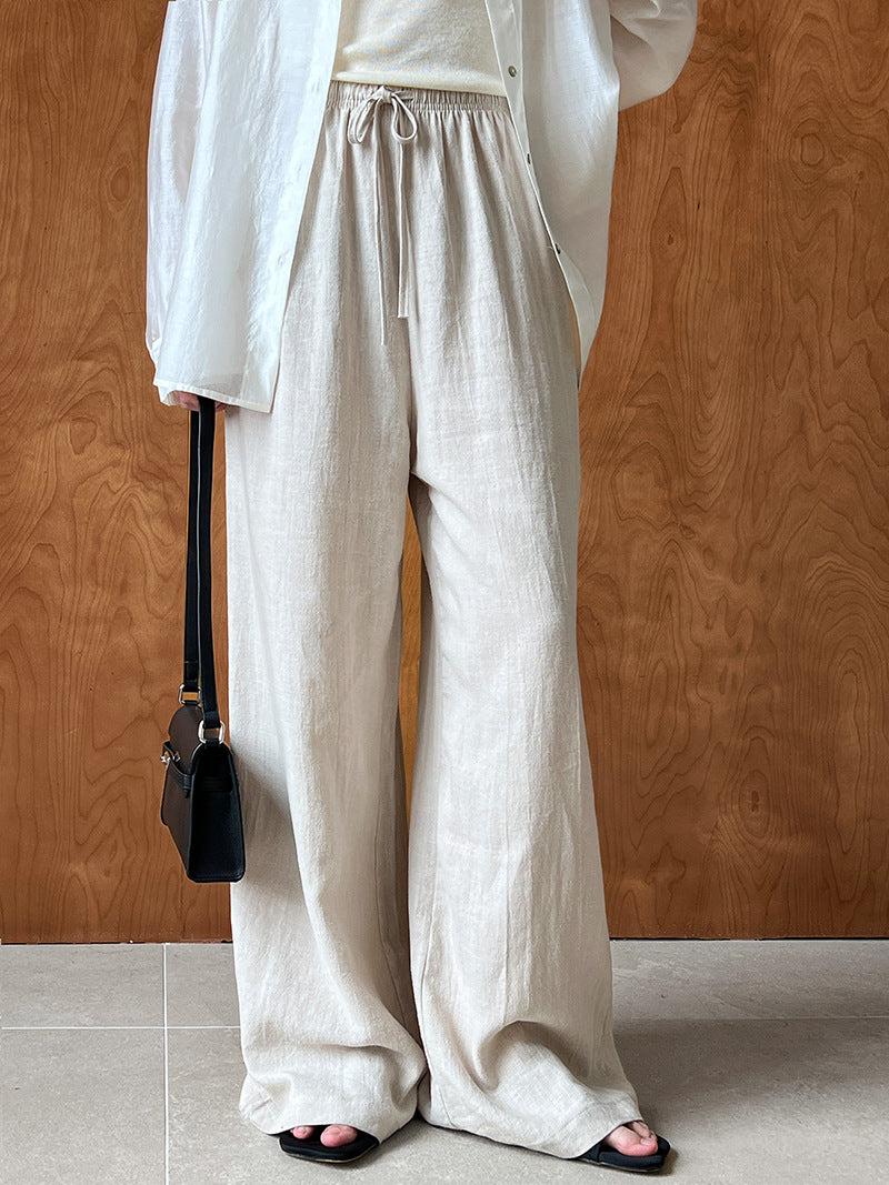 Pantalon d'été en lin à jambes larges avec cordon de serrage pour femme, style japonais Yamamoto, léger et respirant, sensation de détente