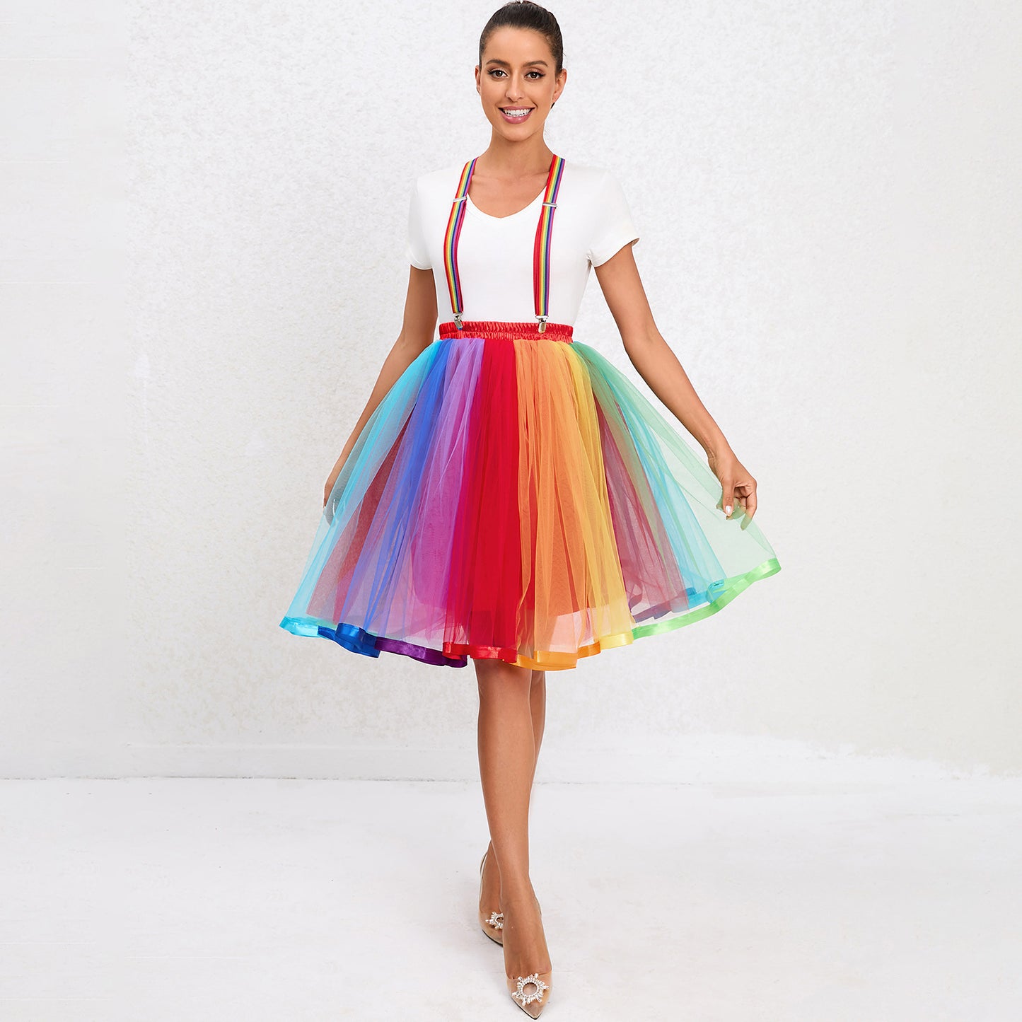 Christmas Super Canopy Multi Layer Rainbow Gauze Skirt Pettiskirt Adult Colorful Suspender Skirt Mesh Suspender Princess Dress