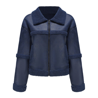 Autumn Winter Suede Women Fashionable Warm Fleece Leather Jacket Casual Windproof Coat Women Clothing