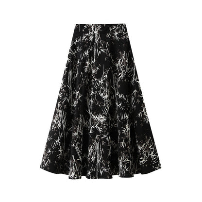 An Ink Painting of Bamboo Printed Mid Length Skirt for Women Summer Petite Skirt Long Skirt Floral Skirt Thin