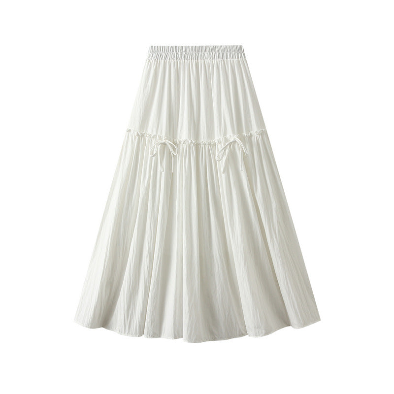 Women Bow Skirt Summer Thin Slimming High Waist Elastic A Line Umbrella Skirt Midi Skirt