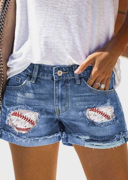 Jean déchiré taille haute pour femmes, short en Denim imprimé avec Patch Hipster de rue